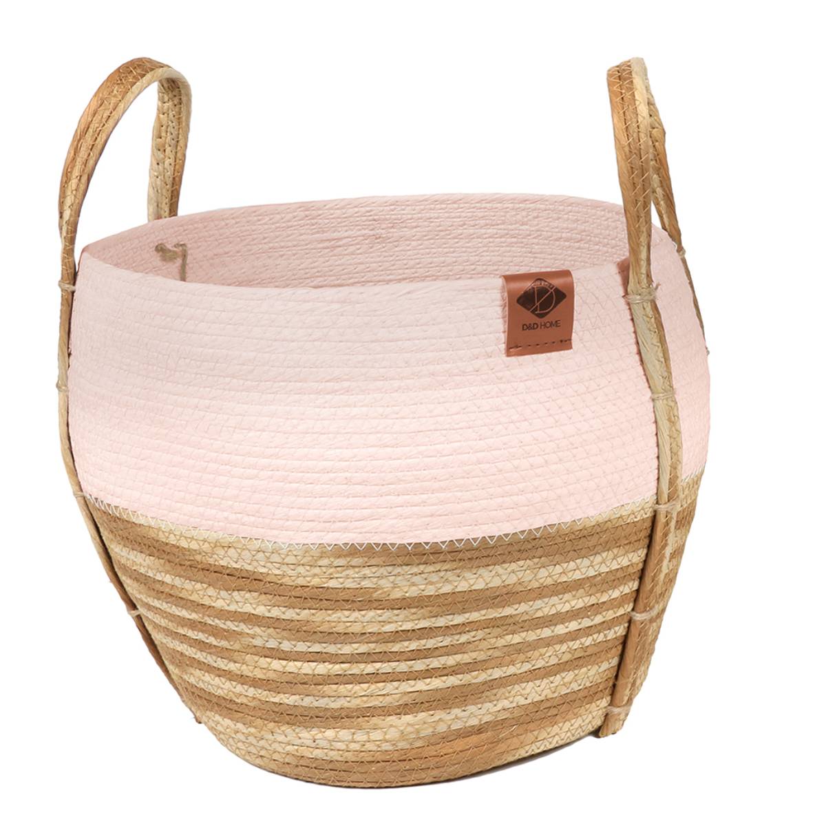 Paper rope mand ray - Roze/beige