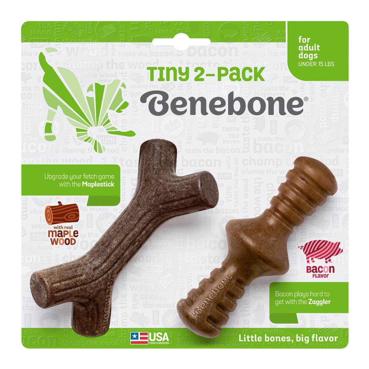 Benebone Tiny 2-Pack - Maple Stick + Zaggler (Bacon)