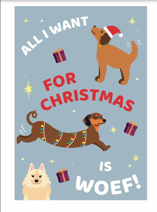Kerstkaart All I Want is Woef